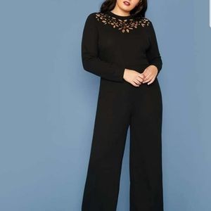 SHEIN Plus Laser Cut Detail Palazzo Jumpsuit Witho